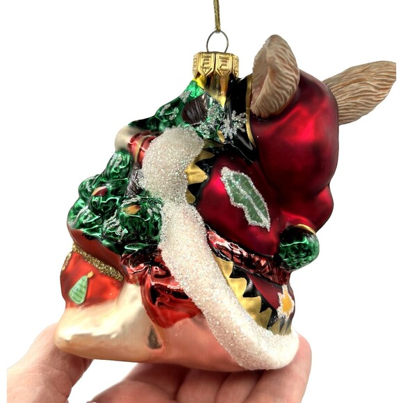 Fitz And Floyd Vintage Glass Christmas Ornaments 2004 Glass Santa Stocking Bunny - Picture 5 of 13